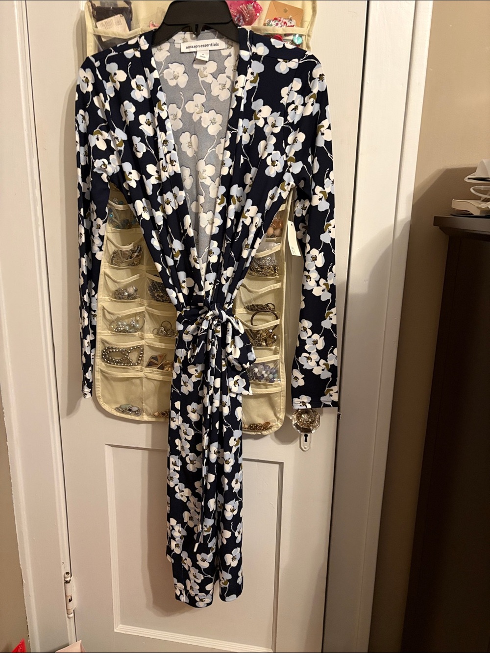 Amazon Essentials Navy and White Floral Tie-Front Robe